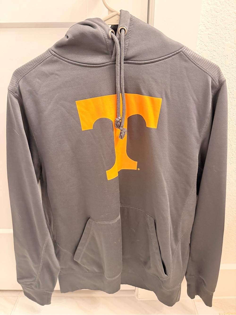 Gray Hoodie with Orange 'T' Logo - Men's Sweatshirt